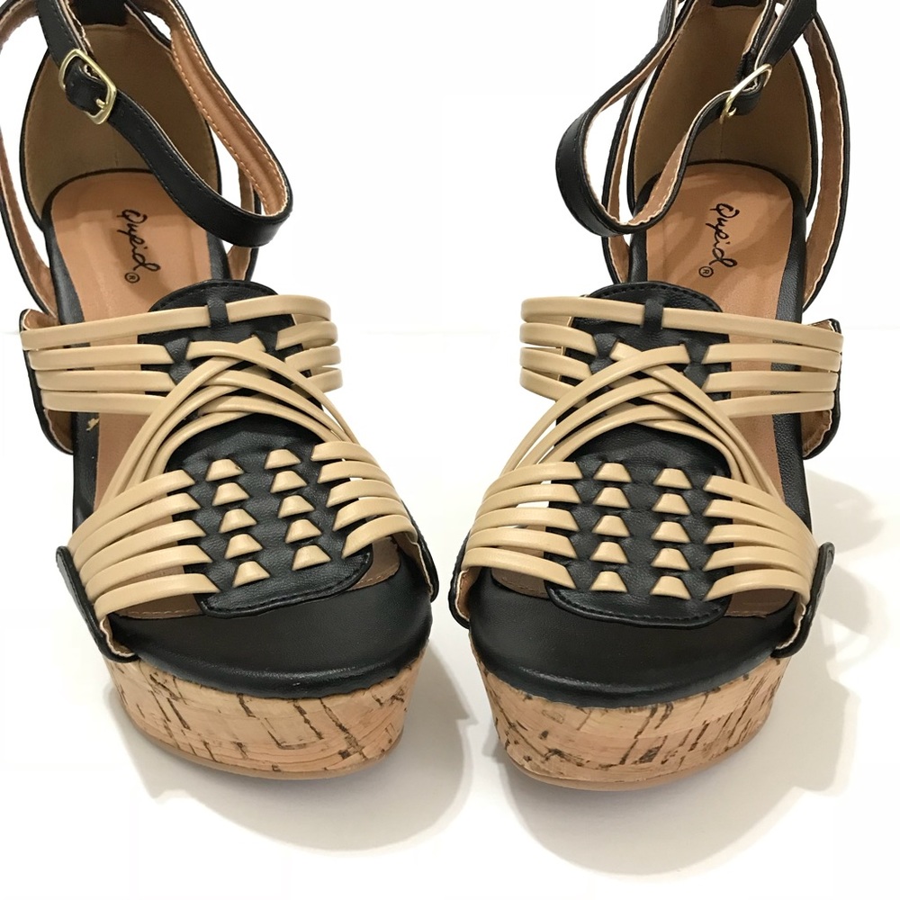 black & cream cork wedge